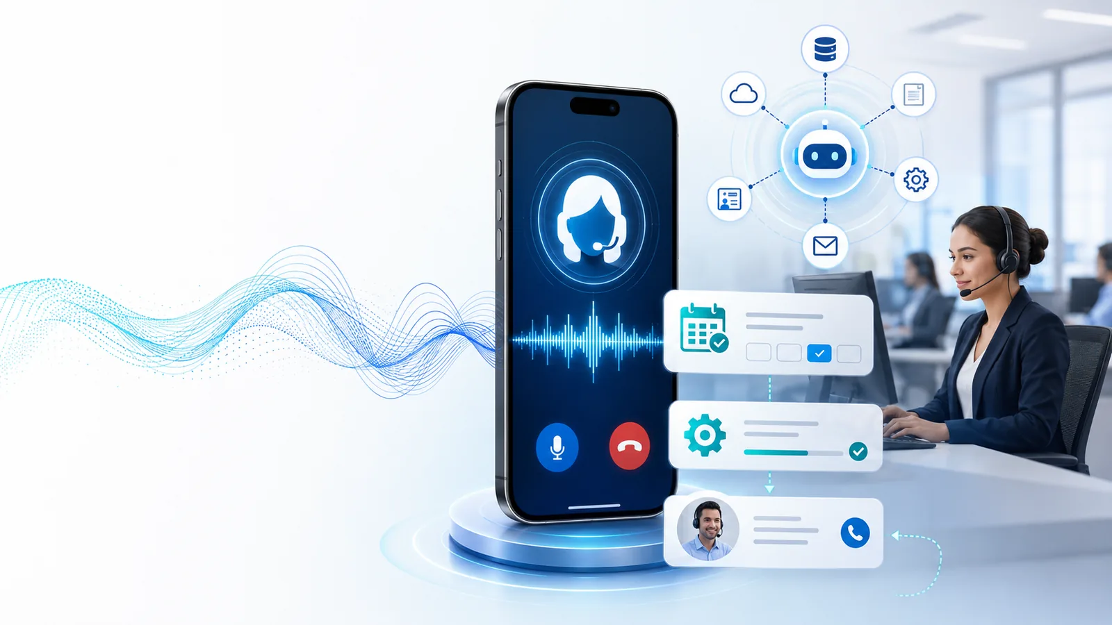 Phone task assistant connected to structured work and a human service operator
